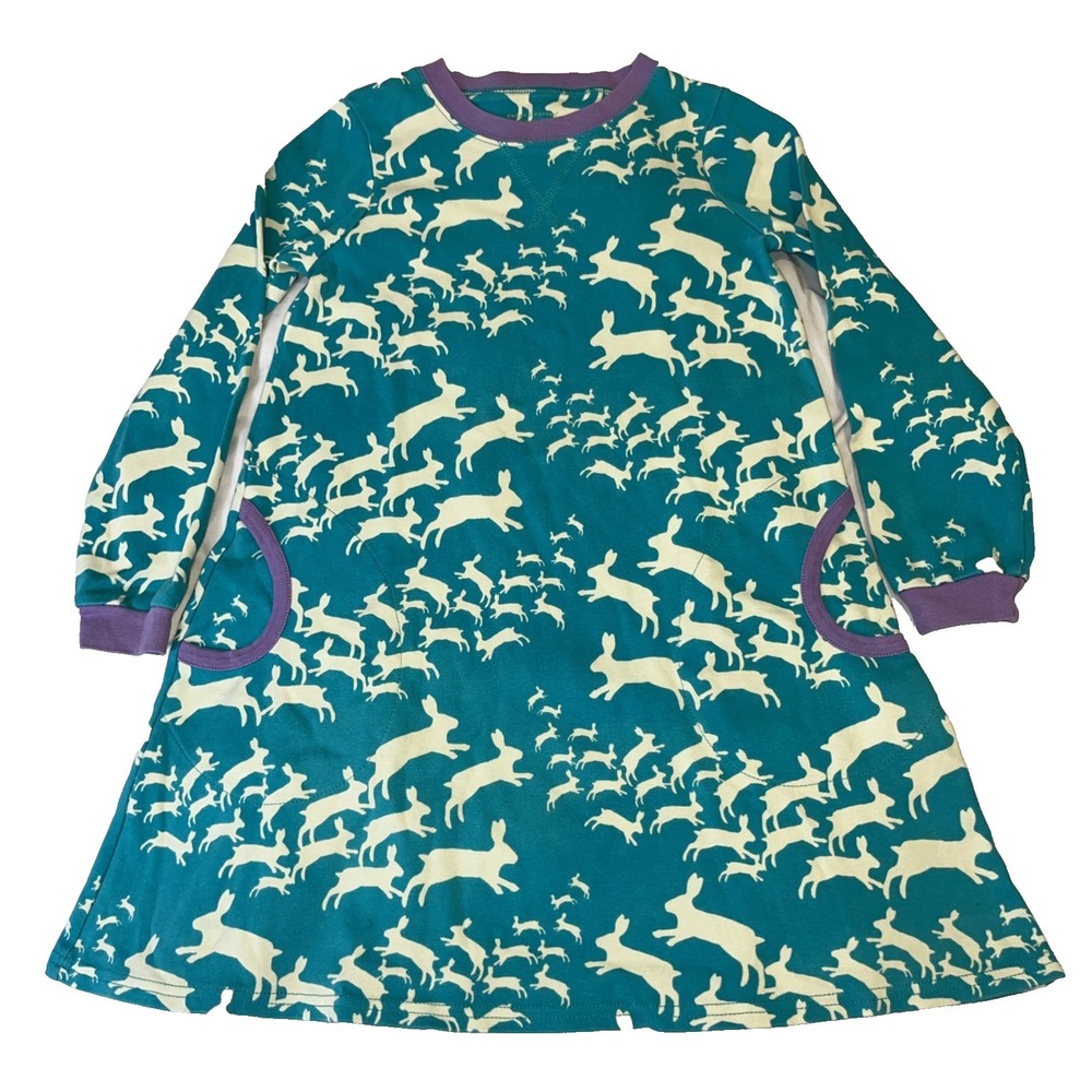 Garnet Hill Rabbit Dress Girls 8 Bunny Long Sleeve Easter Pockets Blue Purple